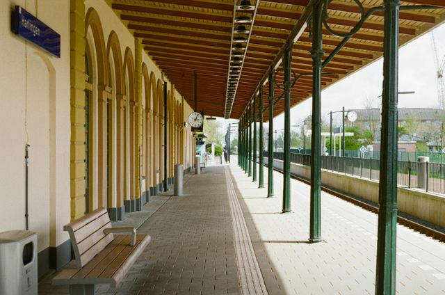 Empty railway platform in Harlingen, Netherlands during daytime.